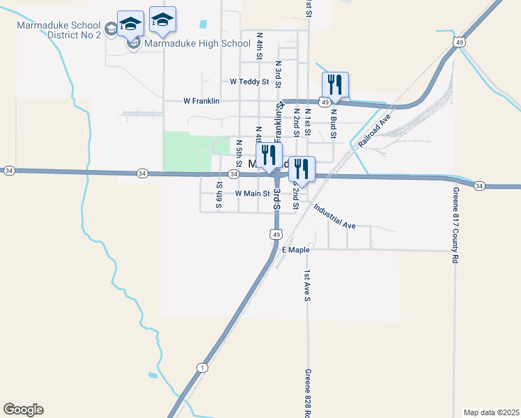 map of restaurants, bars, coffee shops, grocery stores, and more near 109 West England Avenue in Marmaduke