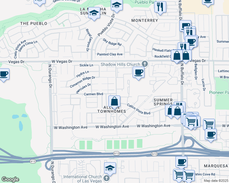 map of restaurants, bars, coffee shops, grocery stores, and more near 8001 Cetus Circle in Las Vegas