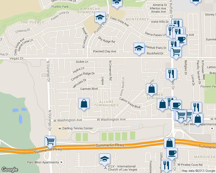 map of restaurants, bars, coffee shops, grocery stores, and more near 8005 Cetus Circle in Las Vegas
