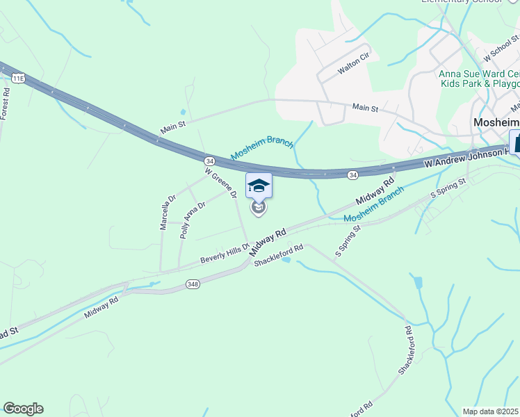 map of restaurants, bars, coffee shops, grocery stores, and more near 275 West Greene Drive in Mosheim