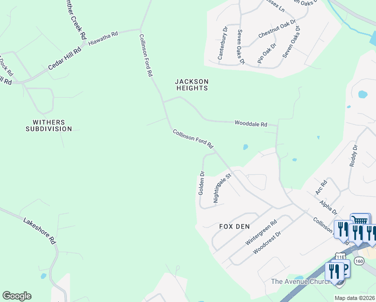 map of restaurants, bars, coffee shops, grocery stores, and more near 1200-1344 Collinson Ford Road in Morristown