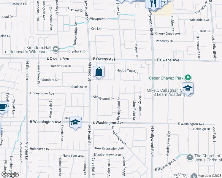 map of restaurants, bars, coffee shops, grocery stores, and more near 6423 Meadowpointe Lane in Las Vegas
