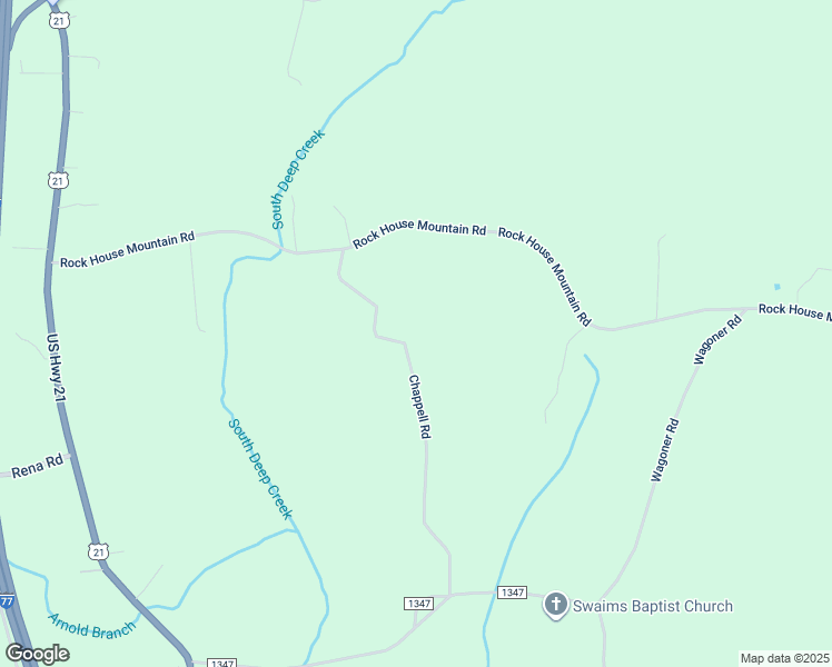 map of restaurants, bars, coffee shops, grocery stores, and more near 2412 Chappell Road in Hamptonville