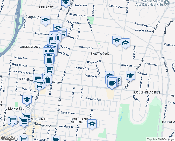 map of restaurants, bars, coffee shops, grocery stores, and more near 903 North 16th Street in Nashville