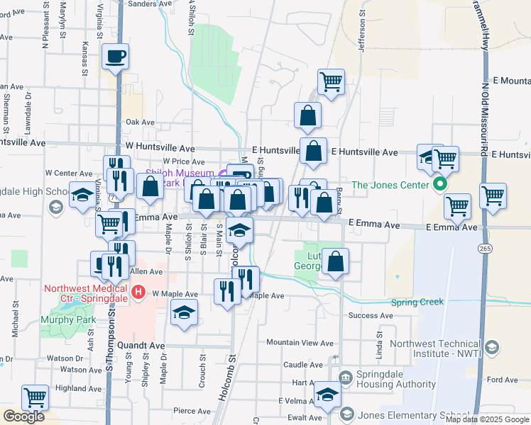 map of restaurants, bars, coffee shops, grocery stores, and more near in Springdale