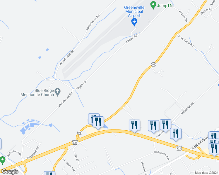 map of restaurants, bars, coffee shops, grocery stores, and more near 575 Kingsport Highway in Greeneville