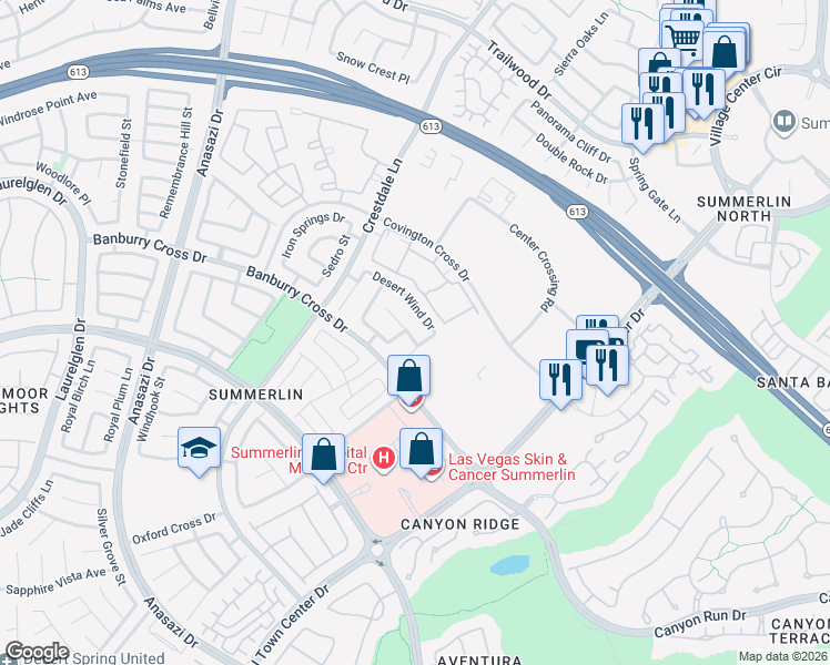 map of restaurants, bars, coffee shops, grocery stores, and more near 10112 Desert Wind Drive in Las Vegas