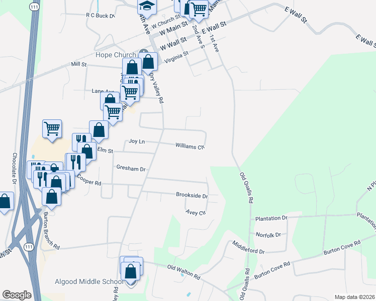 map of restaurants, bars, coffee shops, grocery stores, and more near 295 Williams Circle in Cookeville