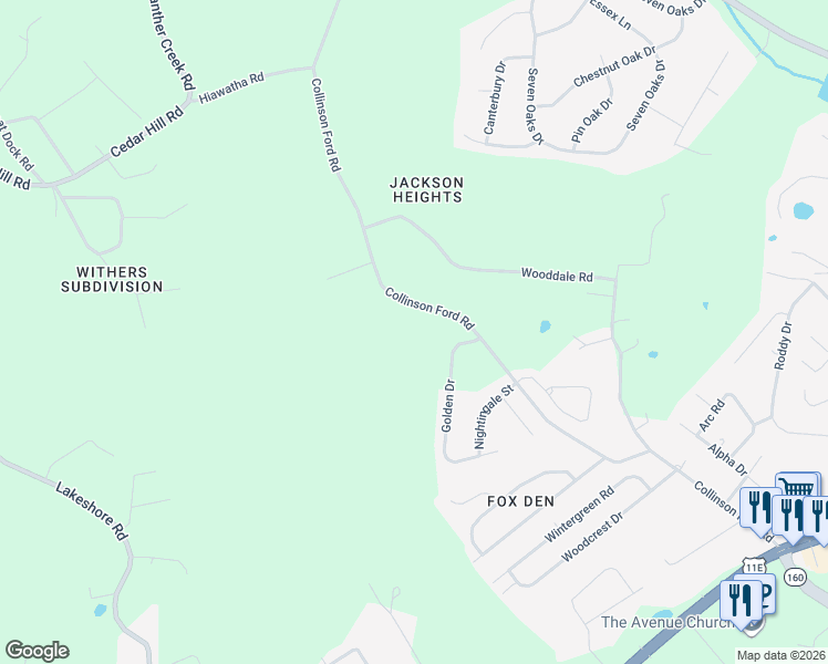 map of restaurants, bars, coffee shops, grocery stores, and more near 1200-1344 Collinson Ford Road in Morristown