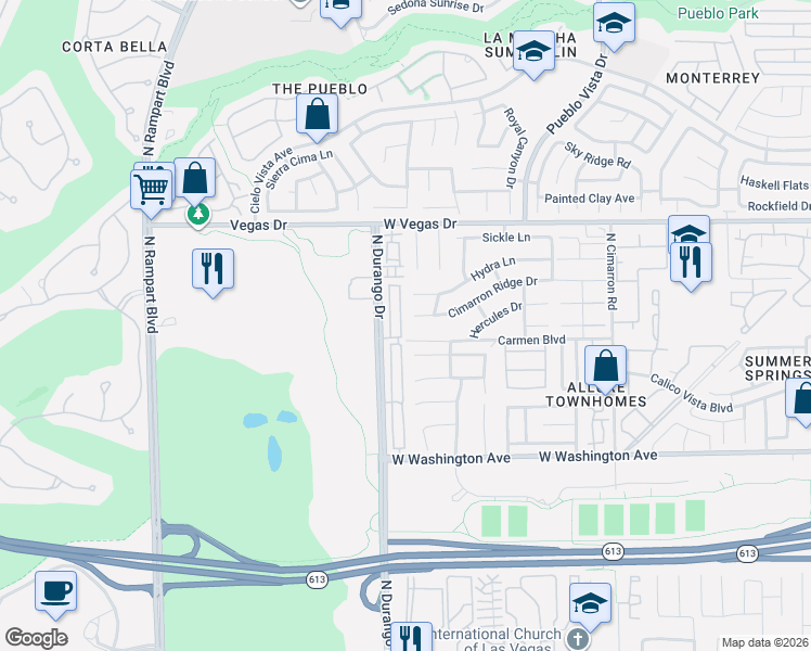 map of restaurants, bars, coffee shops, grocery stores, and more near 1332 Silver Sierra Street in Las Vegas