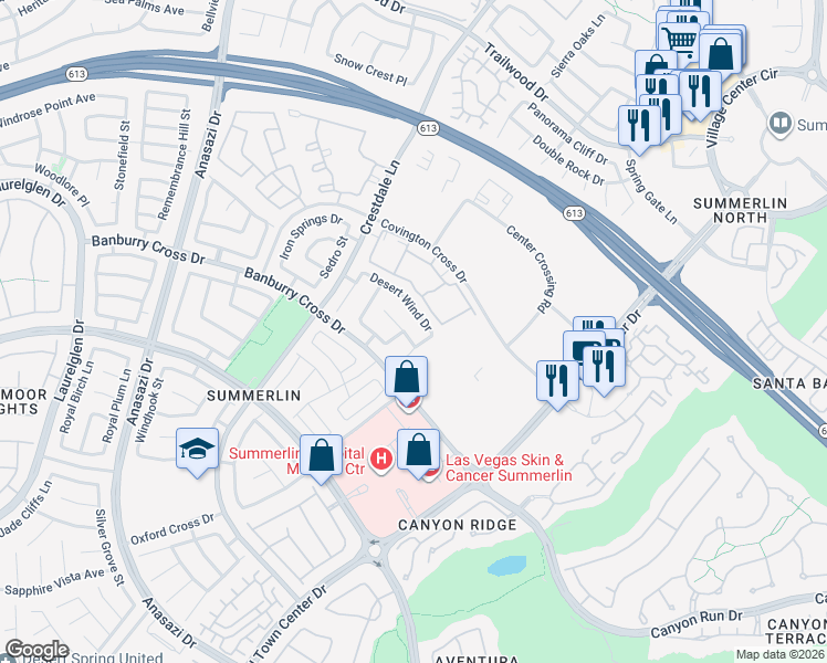 map of restaurants, bars, coffee shops, grocery stores, and more near 10112 Desert Wind Drive in Las Vegas