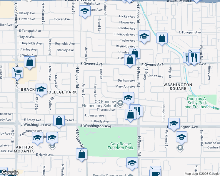map of restaurants, bars, coffee shops, grocery stores, and more near 3204 Mary Ann Avenue in Las Vegas