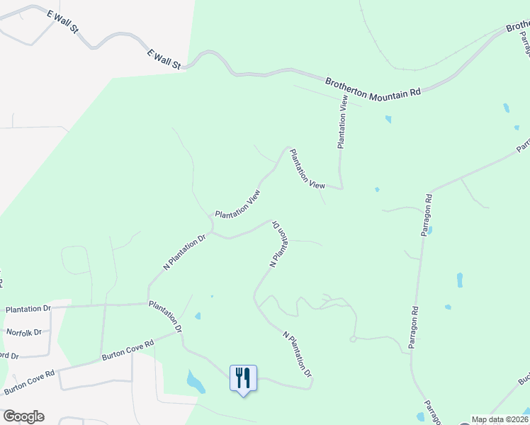 map of restaurants, bars, coffee shops, grocery stores, and more near 1422 North Plantation Drive in Cookeville