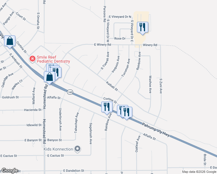 map of restaurants, bars, coffee shops, grocery stores, and more near 2281 Iroquois Avenue in Pahrump