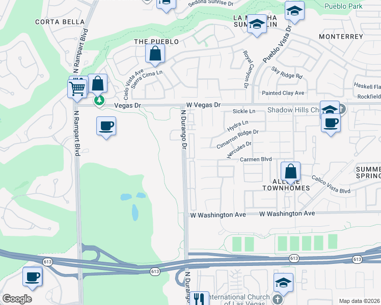 map of restaurants, bars, coffee shops, grocery stores, and more near 1332 Silver Sierra Street in Las Vegas