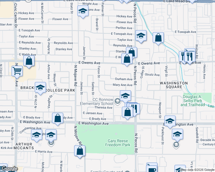 map of restaurants, bars, coffee shops, grocery stores, and more near 3204 Mary Ann Avenue in Las Vegas