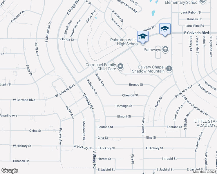 map of restaurants, bars, coffee shops, grocery stores, and more near 2361 Xenia Avenue in Pahrump