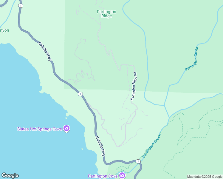 map of restaurants, bars, coffee shops, grocery stores, and more near 50854 Partington Ridge Road in Big Sur