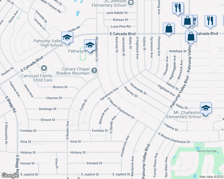 map of restaurants, bars, coffee shops, grocery stores, and more near 2330 Laguna Street in Pahrump