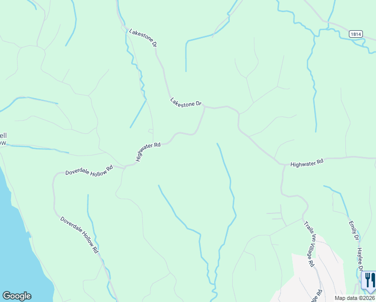 map of restaurants, bars, coffee shops, grocery stores, and more near Highwater Road in Waverly