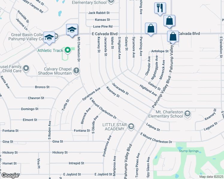 map of restaurants, bars, coffee shops, grocery stores, and more near 900 Kearney Street in Pahrump