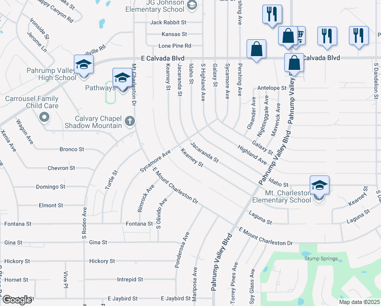 map of restaurants, bars, coffee shops, grocery stores, and more near 900 Kearney Street in Pahrump