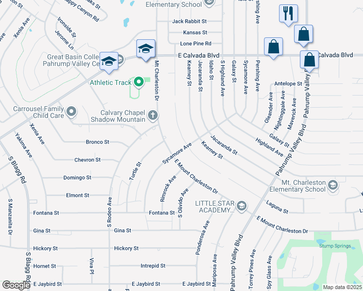 map of restaurants, bars, coffee shops, grocery stores, and more near 2330 Laguna Street in Pahrump