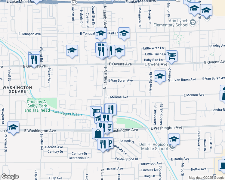 map of restaurants, bars, coffee shops, grocery stores, and more near 4430 East Van Buren Avenue in Las Vegas
