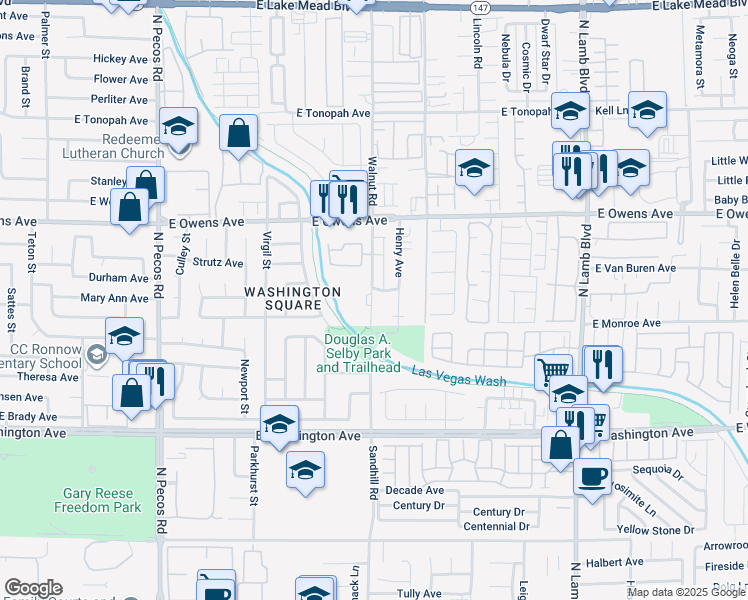 map of restaurants, bars, coffee shops, grocery stores, and more near 1457 North Sandhill Road in Las Vegas