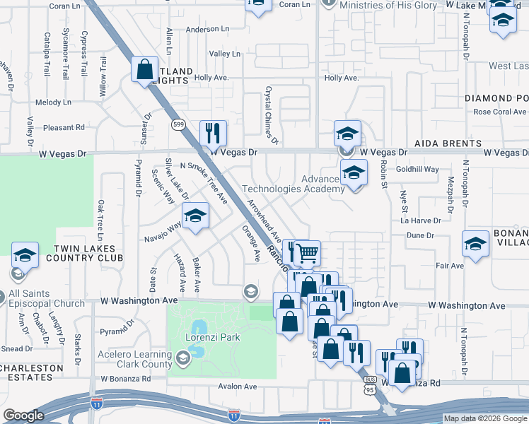 map of restaurants, bars, coffee shops, grocery stores, and more near 1201 Tumbleweed Avenue in Las Vegas
