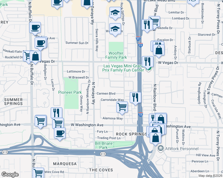 map of restaurants, bars, coffee shops, grocery stores, and more near 7108 Copperleaf Drive in Las Vegas