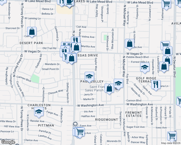 map of restaurants, bars, coffee shops, grocery stores, and more near 5816 Apple Valley Lane in Las Vegas