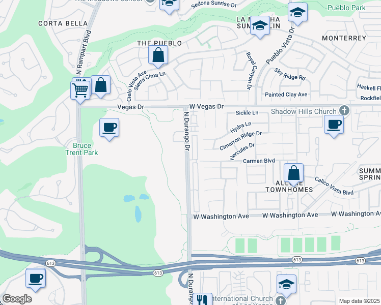 map of restaurants, bars, coffee shops, grocery stores, and more near 1315 Silver Sierra Street in Las Vegas