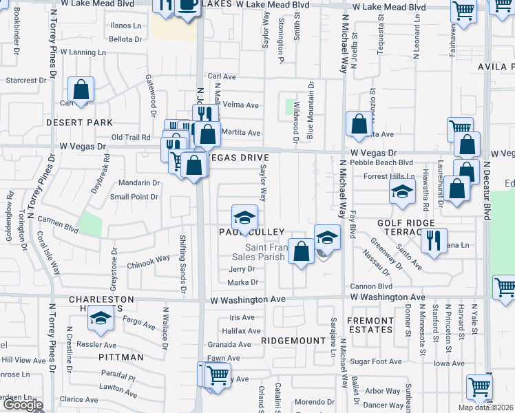map of restaurants, bars, coffee shops, grocery stores, and more near 5804 Apple Valley Lane in Las Vegas