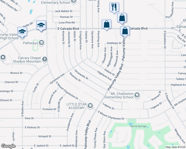 map of restaurants, bars, coffee shops, grocery stores, and more near 1090 Idaho Street in Pahrump
