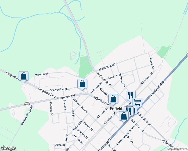 map of restaurants, bars, coffee shops, grocery stores, and more near 127 Park Drive in Enfield