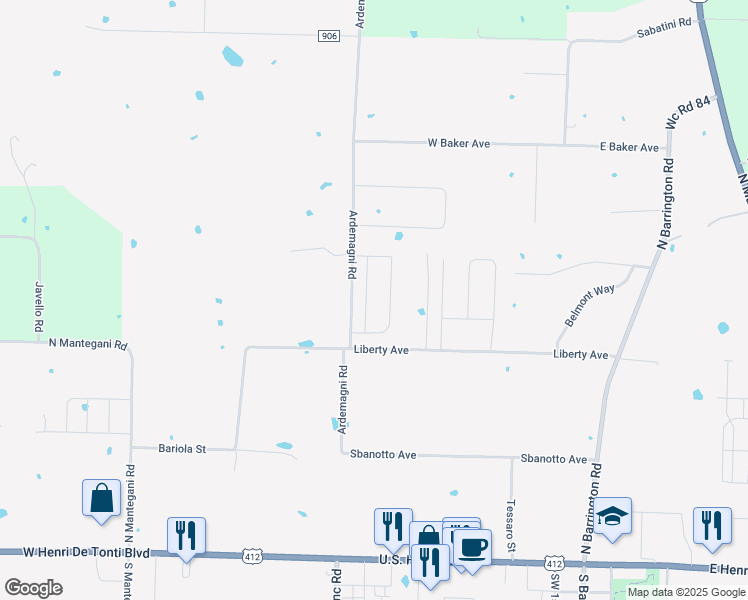 map of restaurants, bars, coffee shops, grocery stores, and more near 765 Ardemagni Road in Springdale