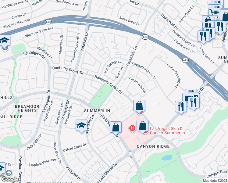 map of restaurants, bars, coffee shops, grocery stores, and more near 1121 Tourello Lane in Las Vegas
