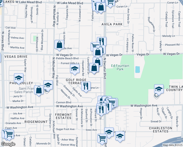 map of restaurants, bars, coffee shops, grocery stores, and more near 1503 Laurelhurst Drive in Las Vegas