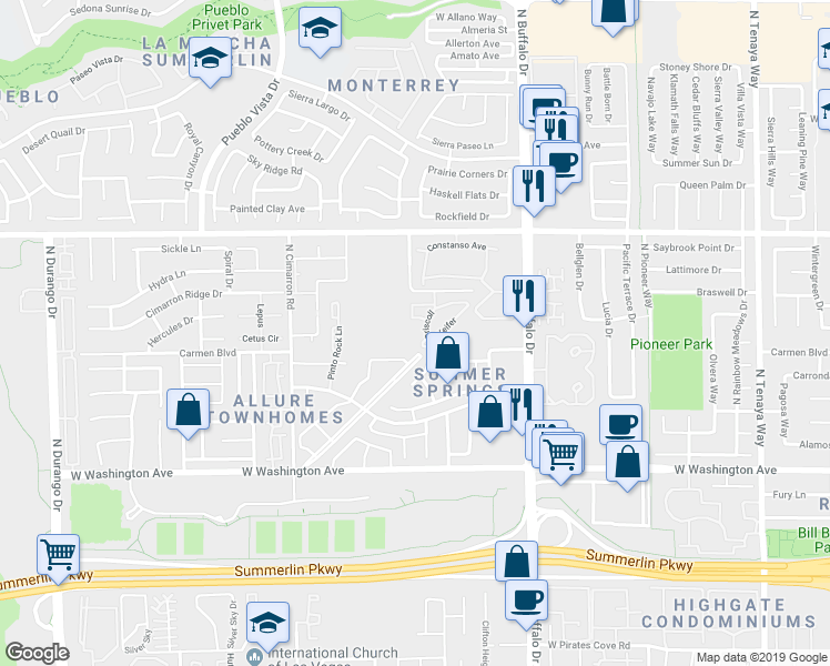 map of restaurants, bars, coffee shops, grocery stores, and more near 7851 Vegas Drive in Las Vegas