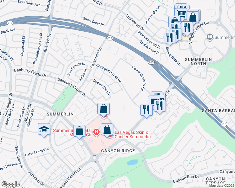 map of restaurants, bars, coffee shops, grocery stores, and more near 1320 Red Gable Lane in Las Vegas