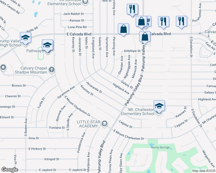 map of restaurants, bars, coffee shops, grocery stores, and more near 1090 Idaho Street in Pahrump
