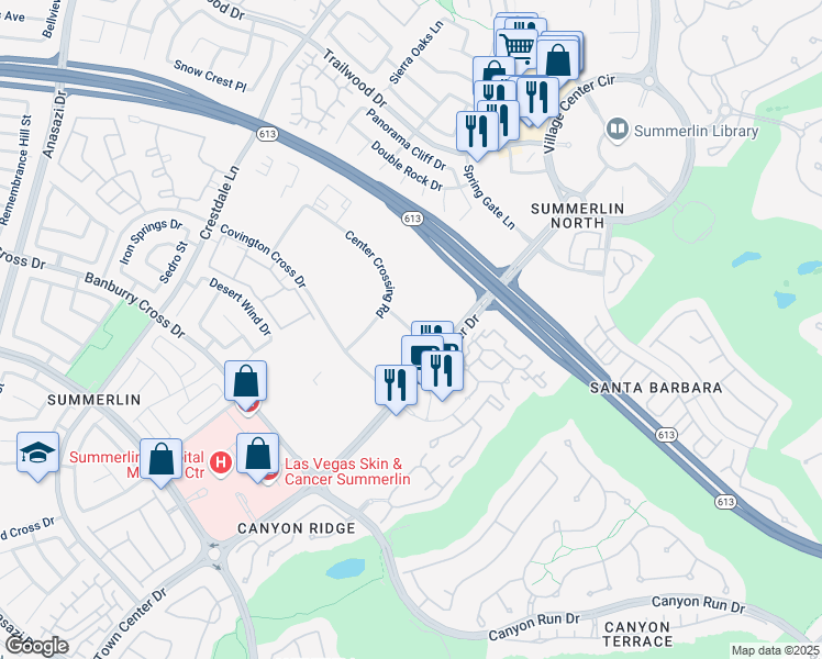 map of restaurants, bars, coffee shops, grocery stores, and more near Corporate Crossing Road in Las Vegas