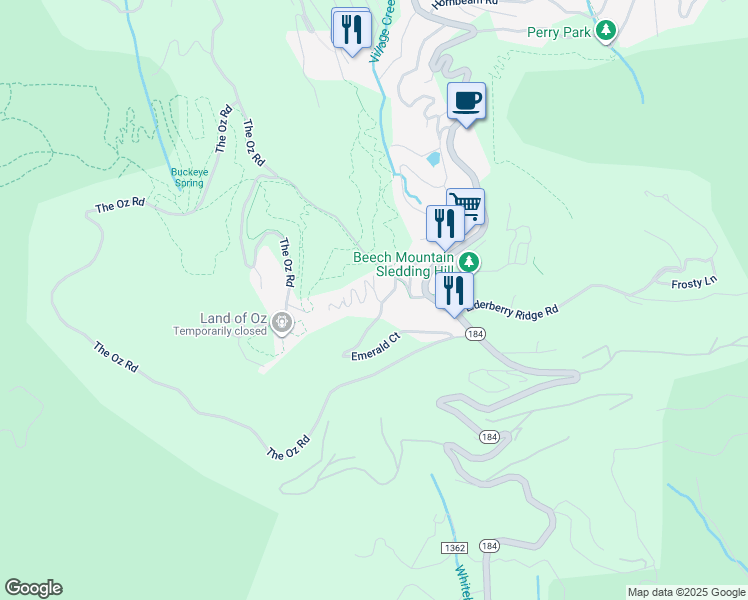 map of restaurants, bars, coffee shops, grocery stores, and more near 109 Skiloft Road in Beech Mountain