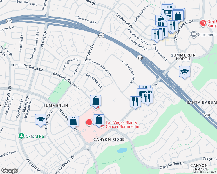map of restaurants, bars, coffee shops, grocery stores, and more near 1300 Red Gable Lane in Las Vegas
