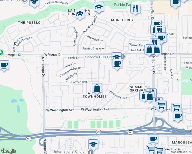map of restaurants, bars, coffee shops, grocery stores, and more near 8004 Cetus Circle in Las Vegas