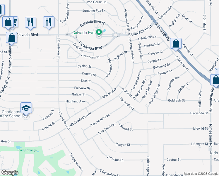 map of restaurants, bars, coffee shops, grocery stores, and more near 2221 Deputy Street in Pahrump