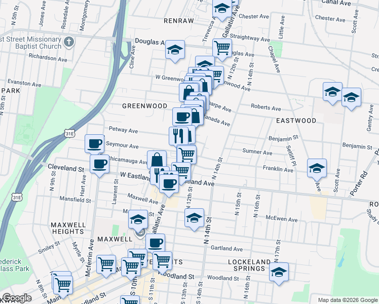 map of restaurants, bars, coffee shops, grocery stores, and more near 1102 Petway Avenue in Nashville