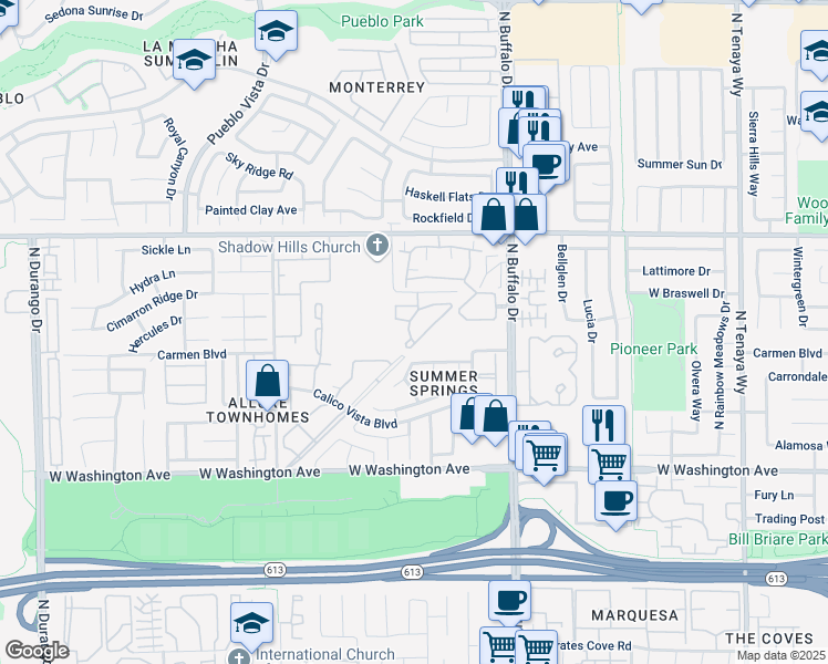 map of restaurants, bars, coffee shops, grocery stores, and more near 1312 Driscoll in Las Vegas