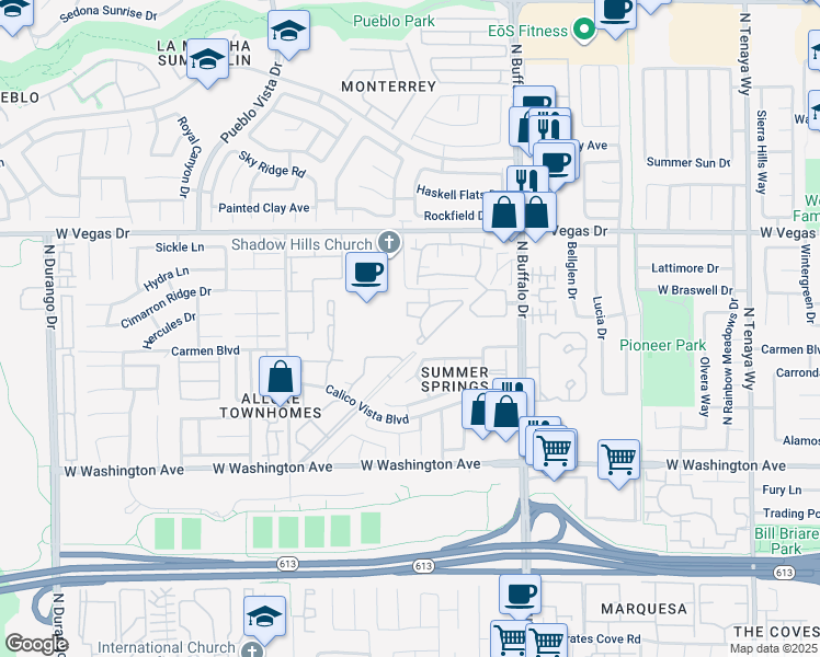 map of restaurants, bars, coffee shops, grocery stores, and more near 1317 Driscoll in Las Vegas